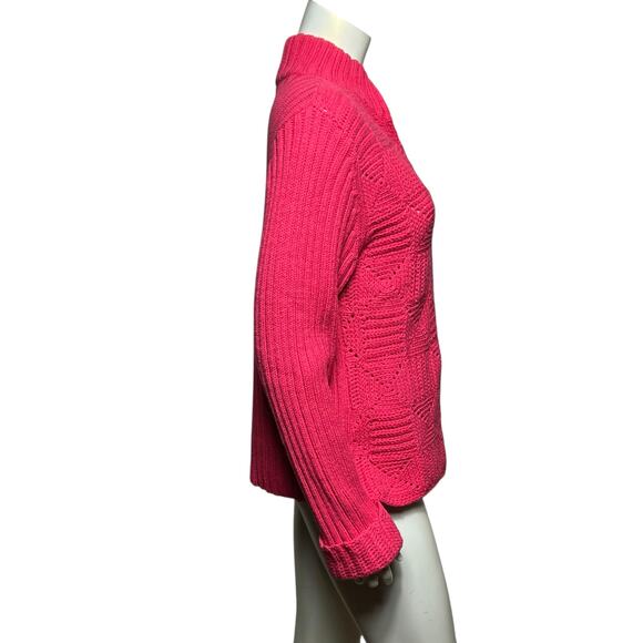 Liz Claiborne Fuchsia Zip-Up Sweater, L, Acrylic-Wool Blend, Cozy Knit - Picture 4 of 7